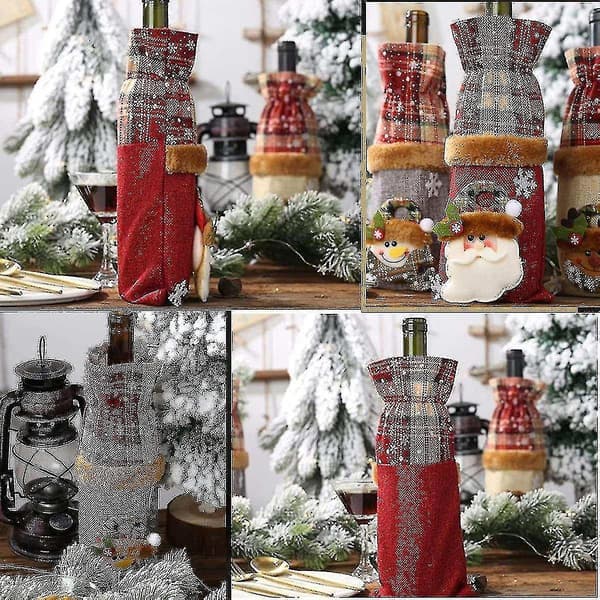 Jul vinflaskset, stickad klänning Jultomte ren snögubbe vinflaskset lämpligt för jul D