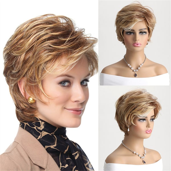 Women's wig, brown, blonde, bob, short curls, fashionable and natural