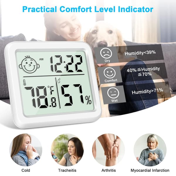 Digital inomhus hygrometer termometer, stor skärm söt smiley ansikte termometer, temperaturmonitor och hygrometer