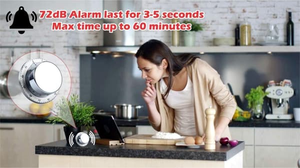 Køkken Timer 60 Minutter Høj Alarm Køkken Timer Ur med Alarm Magnetisk Bagside Stativ Rustfrit Stål Krop Nedtællingstimer