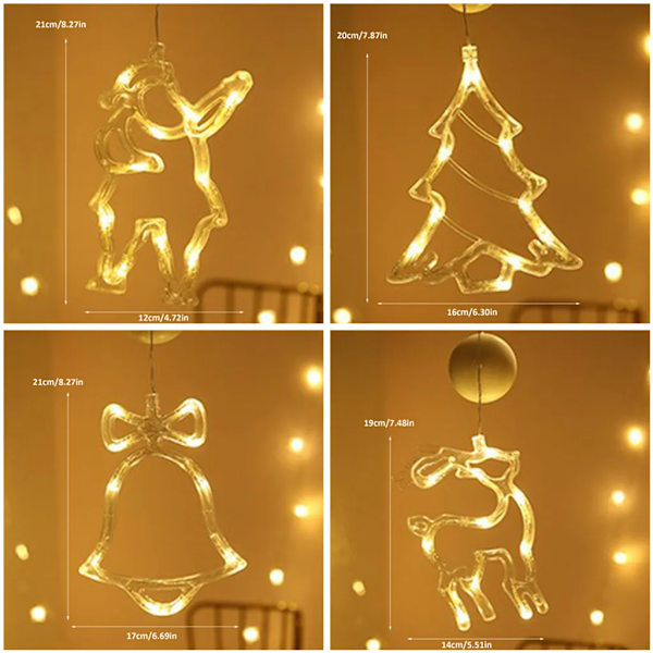 Jouluikkunavalot, 4 kpl LED-verhovalot, joulukoriste ikkuna imukupeilla