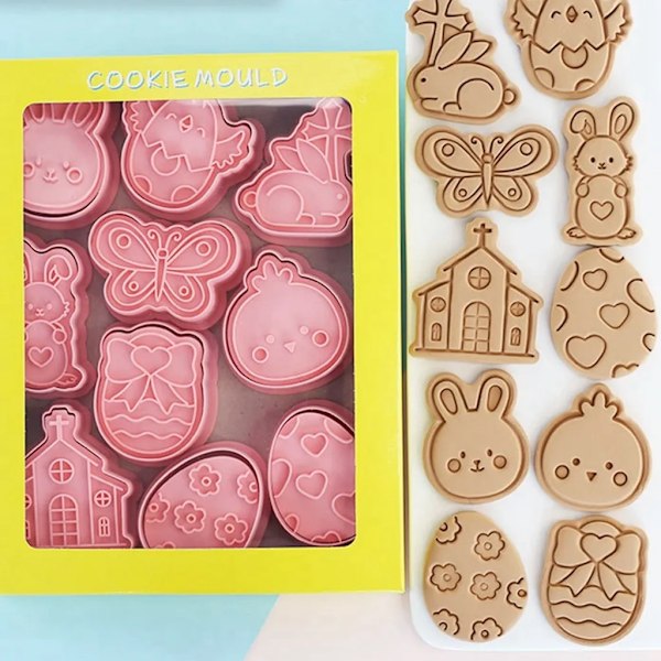 Børne cookieforme, plastik cookieforme, 10-delt cookieforme, bløde sukker cookieforme, cookie bageforme