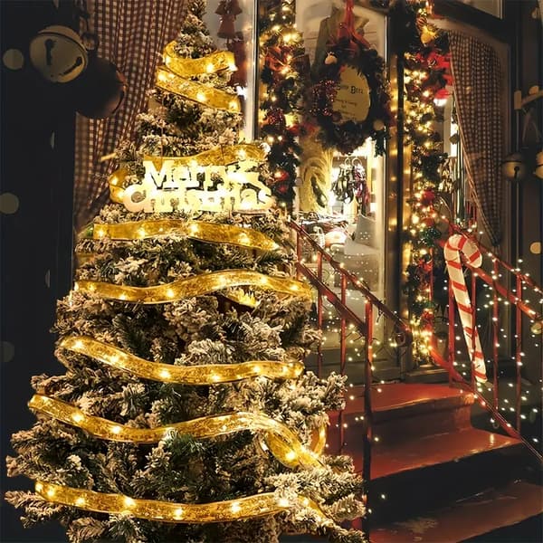 LED Båndlys til Juletræspynt, 5m Fe Båndlys med Sløjfe