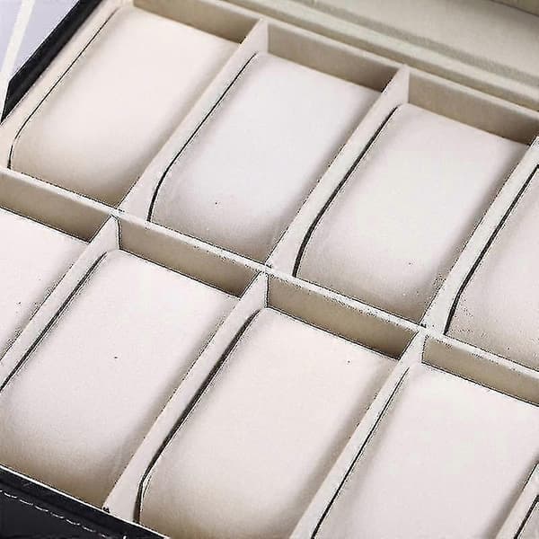 PU urkasse med 10 positioner, glasvindue, ur displayboks, opbevaringsboks