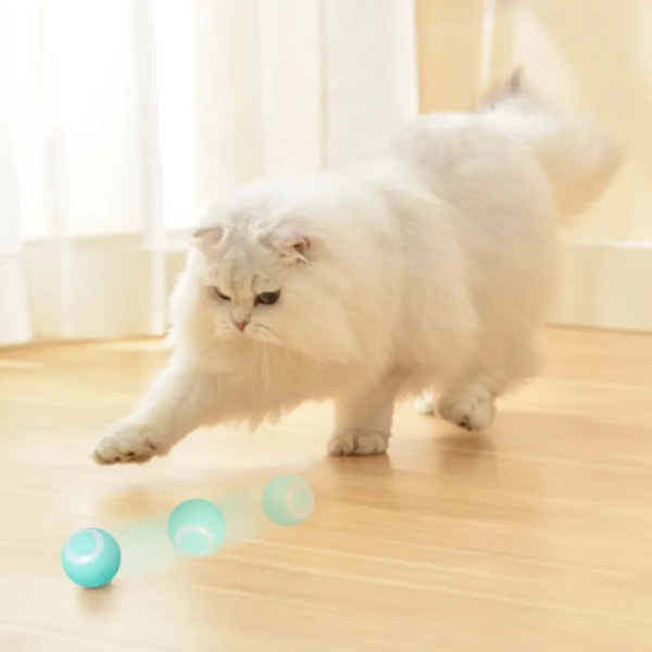 2 interaktive katteleker, 360° selvrotasjon, med LED-lys, Smart Ball Automatiske leker Rullende USB-lading