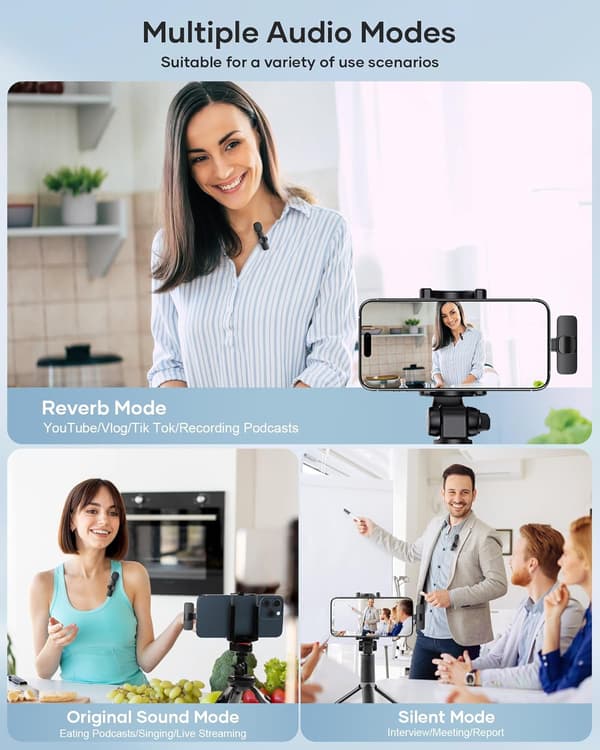2-pakning trådløse Lavalier-mikrofoner – Plug-and-play støyreduksjon for iPhone/Android