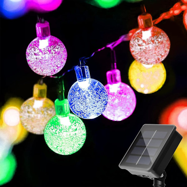 20 LED krystallkule solcellelyssnor superlysende utendørslys med 8 lysmoduser vanntett
