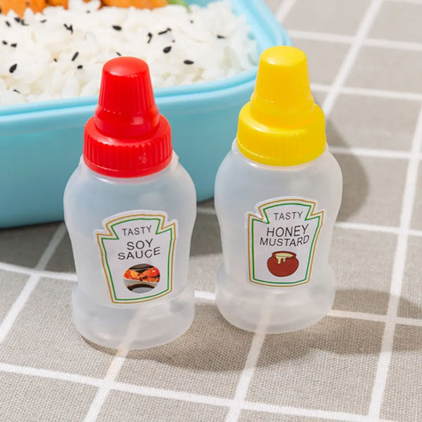 5-pack Mini Ketchupflaska Honungsflaska Bärbar Kryddflaska Såsflaska Salladsdressingflaska Pressflaska Besticklåda Lunchlåda Tillbehör