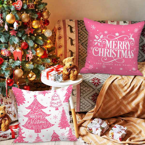 4-pack 45 cm Vit-Rosa Snöflinga Kuddfodral – Jul Soffset