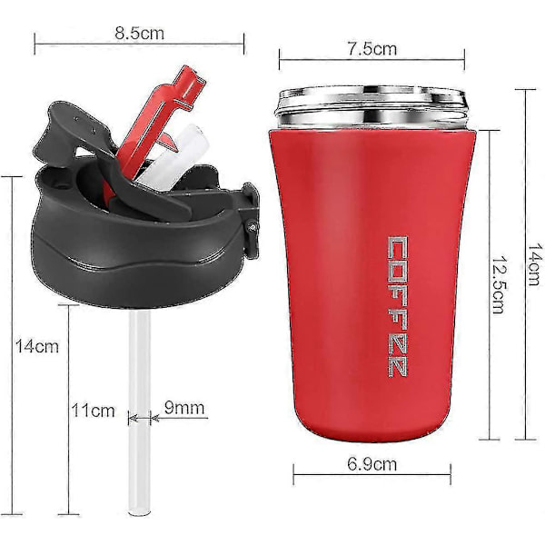400 ml isolerad kaffemugg, isolerad resemugg med sugrör, dubbelväggig