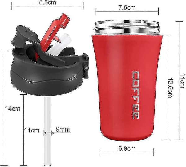 400 ml isolert kaffekopp, isolert reisekopp med sugerør, dobbel vegg