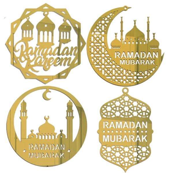 4x  Hengende ornament, Akryl  dekorasjon, Halvmåne stjerner stil lysform for Ramadan  dekorasjoner
