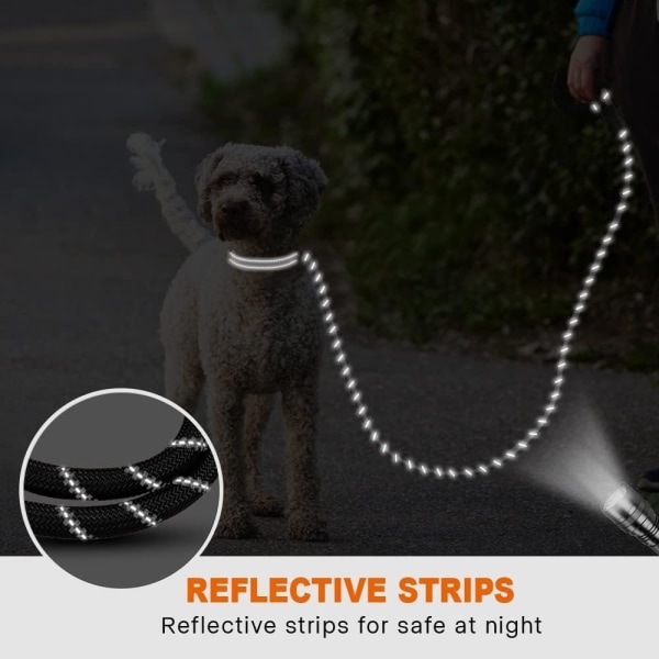 Rep hundkoppel med bekvämt vadderat handtag, starkt reflekterande trådar hundkoppel för stora hundar black M-3/8"x8'