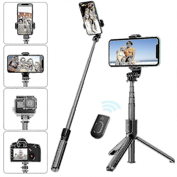 Selfie Stick Stativ, Rostfritt Stål, Fjärrkontroll, iPhone/Android