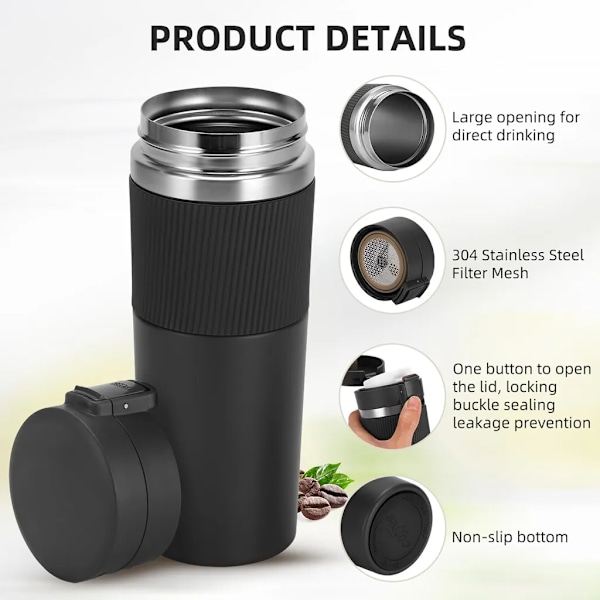 Termosmugg 380ML Kaffeemugg Takeaway Kaffeemugg Dubbelskikts Resmugg Termosmugg Kyl Dryck (Grå)