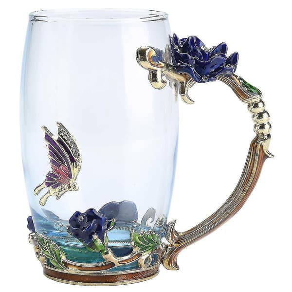 Glas te, handgjord emalj rosen tekopp