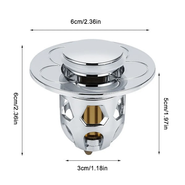 2 stk. vaskepropper, pop-up vaskeprop, universel afløbsfilter med anti-stopfilter, 34-40 mm diameter, grå
