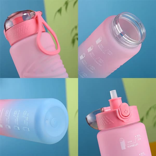 Juomaton pullo, 1L BPA-vapaa vesipullo oljella, urheilujumaton pullo, vuototiivis aikamerkinnällä, urheilupullo (vaaleanpunainen pullonkorkki)