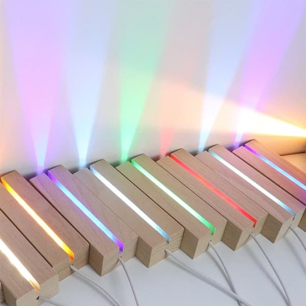 8 farger LED tre display base rektangulær skrivebordslampe display base tre lysende base harpiks kunst 1 stk