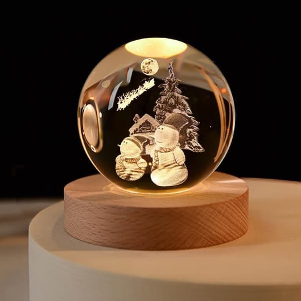 3D Kristallkula Nattlampa med Ställ, Julklapp för Barn - 6CM
