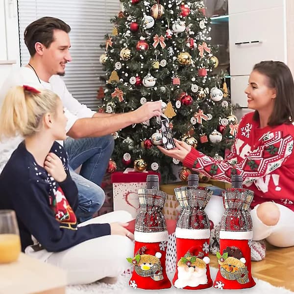 Julegaveposer for vinflasker, juleborddekorasjoner til julebord