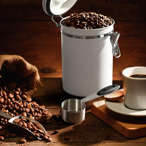 Kaffeburk, förseglad kaffebehållare, kaffebönförvaringsbehållare med sked, 1,8L vit