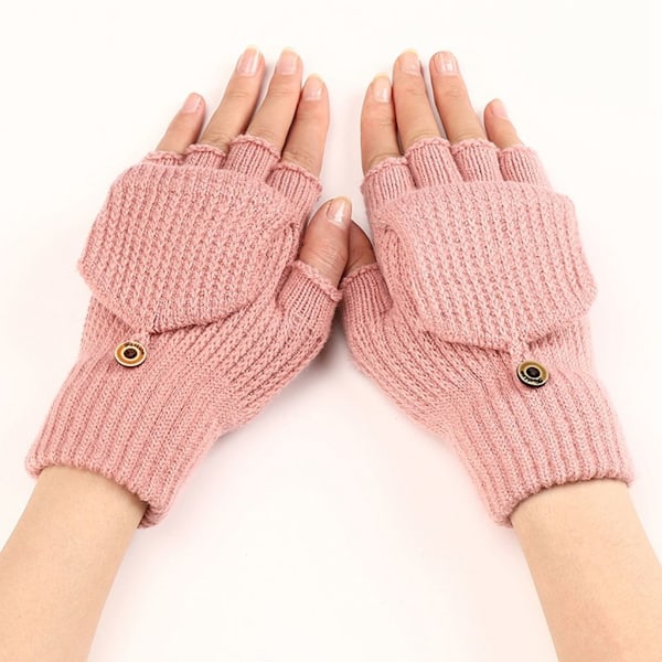 Varme uldhandsker til nem skrivning, halvfingerhandsker med flap
