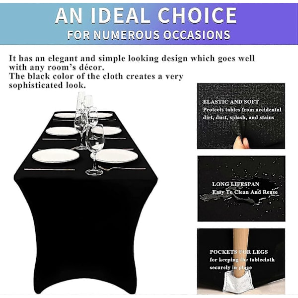Paket svart bordsduk polyester rektangulär bordsduk 6 fot tight bordsduk rektangulär spandex stretch bordsduk bröllopsbordsduk