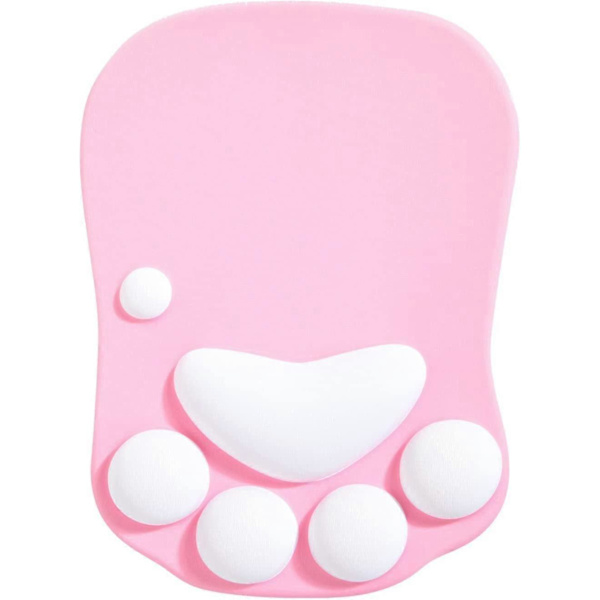 Musemåtte med håndledsstøtte, ergonomisk musemåtte, sød katte-musemåtte, silikone musemåtte, skridsikker base, hjem/kontor/gaming, pink og hvid