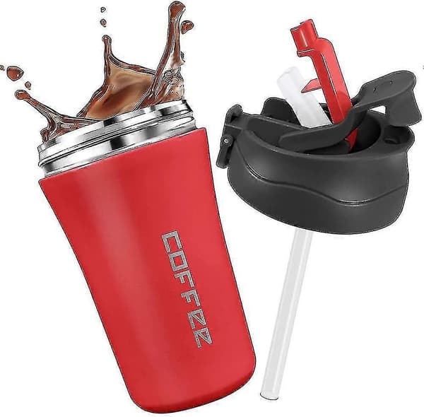 400 ml isolerad kaffemugg, isolerad resemugg med sugrör, dubbelväggig