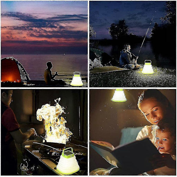 Camping lanterne, genopladelig solcellelanterne, foldbar og bærbar