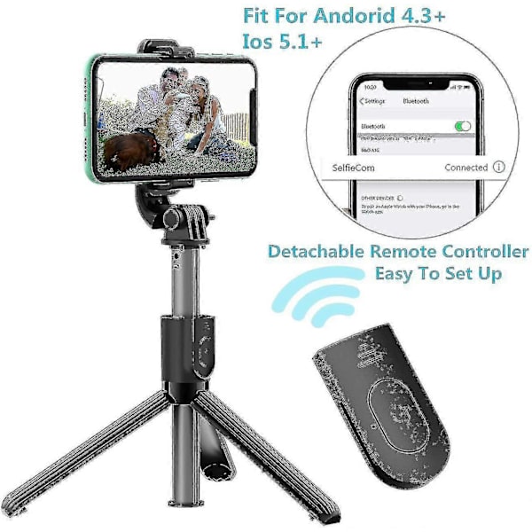 Selfie Stick Stativ, Rostfritt Stål, Fjärrkontroll, iPhone/Android