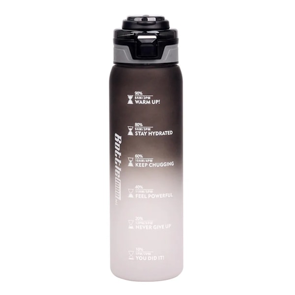 1000 ml:n urheilujuomapullo, jossa aikamerkinnät, vuotamaton juomapullo, BPA-vapaa kuntoiluun/pyöräilyyn/retkeilyyn/juoksuun (musta)