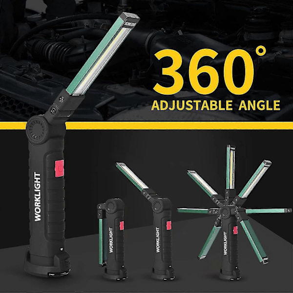LED Lommelykt Arbeidslys med Magnetisk Base 5 Lysmoduser USB Campinglanterne