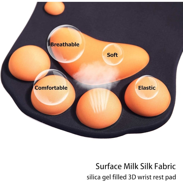 Musematte med håndleddsstøtte, ergonomisk musematte, silikon musematte, sklisikker base, for hjem/kontor/spill, oransje svart