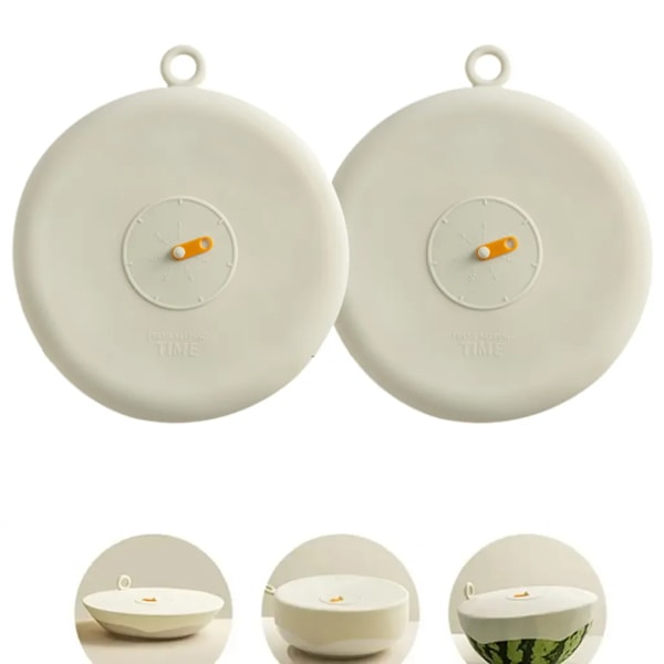 2 stk. silikonlokk, 18 cm silikonlokk, universelt lokk for å holde maten frisk, silikonlokk, matforsegling, yoghurt, tallerken, kopp, bolle, gryte (hvit)