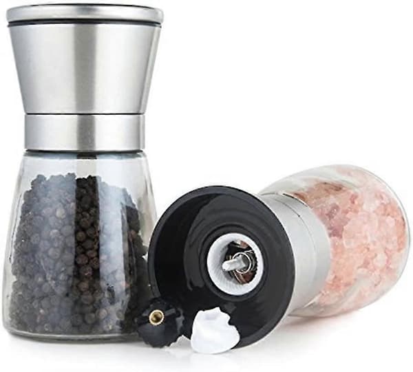 Salt- og pepperkvernsett rustfritt stål manuell pepperkvern glasskropp