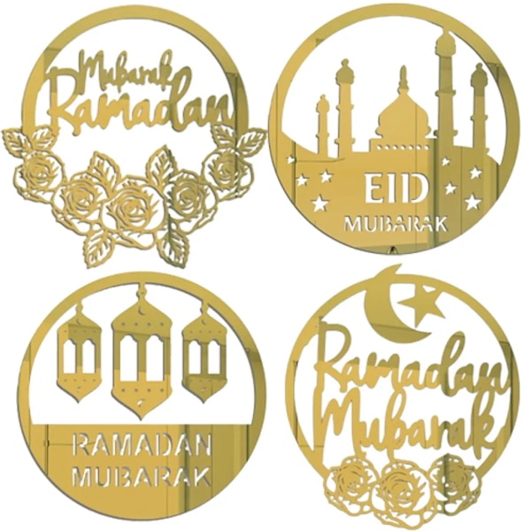4x  Hengende ornament, Akryl  dekorasjon, Halvmåne stjerner stil lysform for Ramadan  dekorasjoner
