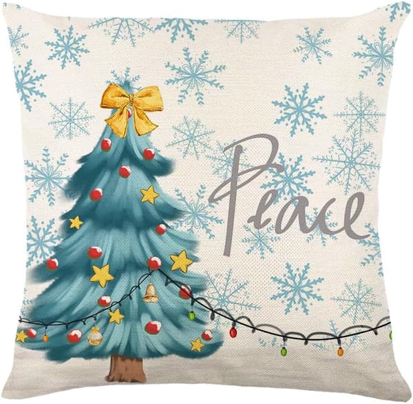 Blå Jul Kuddfodral 4-Pack Bondgård Dekorativa Prydnadskuddar Vinter Semester Linne Kuddfodral Soffa Soffkudde Överdrag, 45x45 cm