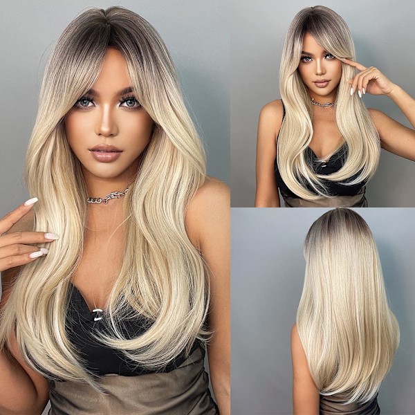 Dammode gradient blond lugg lockar svans peruk