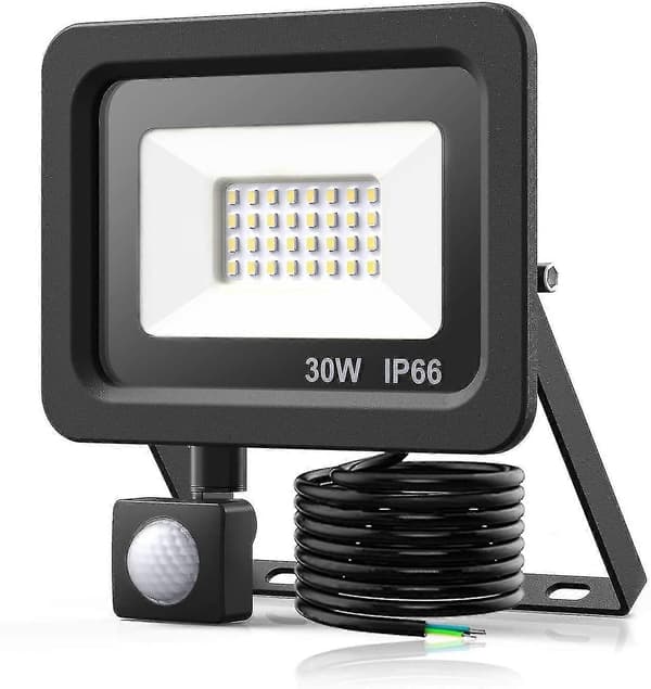 30W 2400Lm IP66 bevægelsessensor projektør – 6500K LED til haven, 1,5m kabel