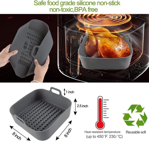Firkantet erstatningskurv for airfryer - Grå