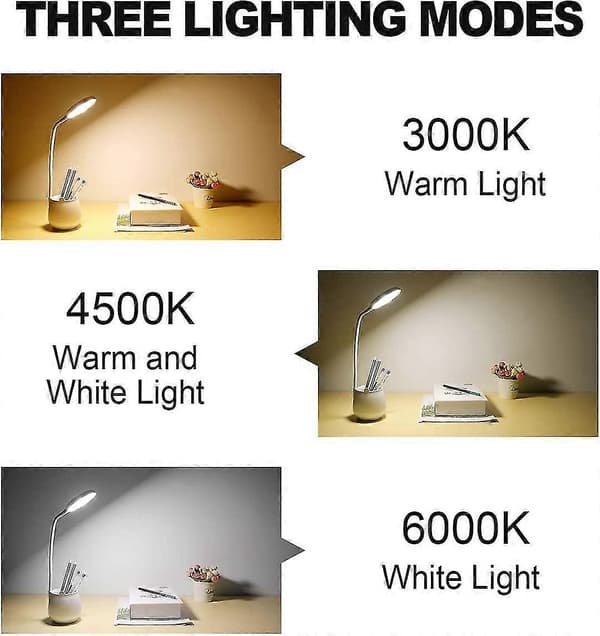 Berørings LED Skrivebordslampe, 3 Moduser, 24 LED, USB Oppladbar, Studie