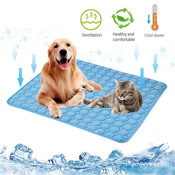 Kjølematte vaskbar sklisikker myk hundematte for kjæledyr sommer (blå, S-50X40cm)