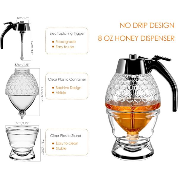 Honningdispenser, opbevaringsglas til køkkenet, transparent opbevaring