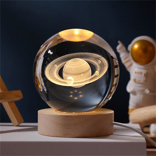 3D kristallkula Saturn dekorationslampa, födelsedagspresent