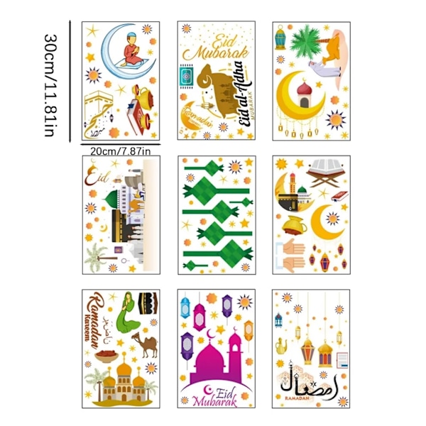 Ramadan-vindusbilder, Ramadan-vindusdekorasjon, vindusdekaler selvklebende