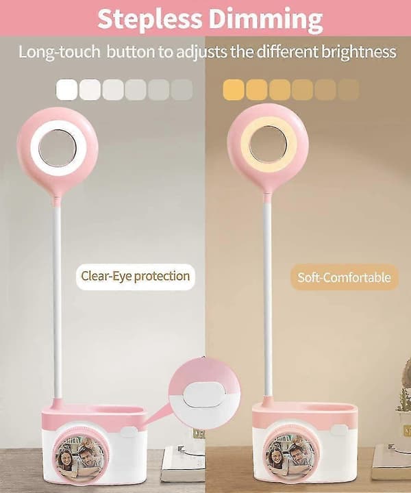 LED-bordlampe, leselys for barn, berøringsjusterbar lysstyrke, USB-lading