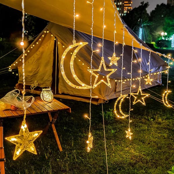 3,5M 120-LED Stjärn-Måne Gardin – Varmvit, USB/Batteri Rumsdekor