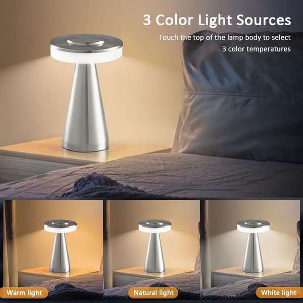 Touch Sensor-styret LED Skrivebordslampe, 3 Farver Trinløst Justerbart Lys, Batteridrevet Lampe (Sølv)